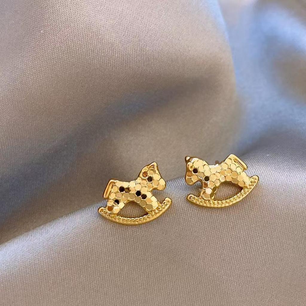 Trojan Horse Unique Design Hollow Out Micro Paved Coin Texture Stud Earrings Women's Fashion  Beautiful Hoop Earrings