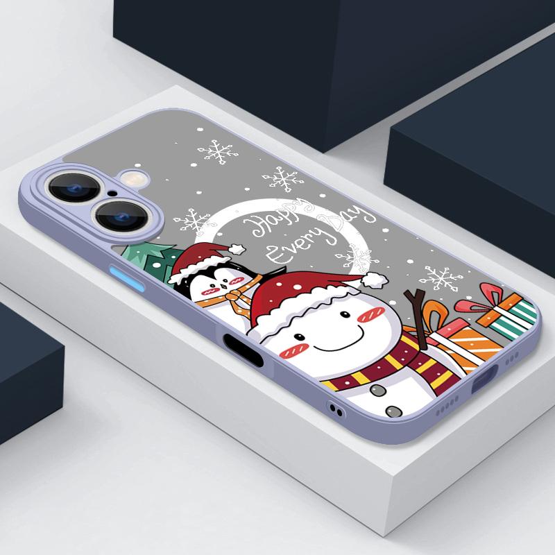 Handyhülle mit Weihnachtsbaum- und Schneemann-Print für iPhone 16 15 Pro Max 14 13 Pro 12 11 8 7 für MagSafe, magnetisch, stoßfest, weiche Kante, klare, matte Hülle