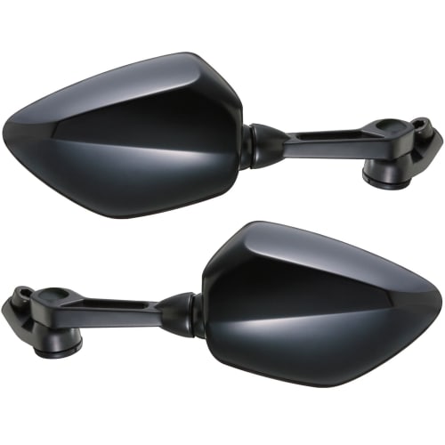 TANAX Bike Mirror Napoleon Shark Mirror Aluminum Mirror Set of 2 Left and Right (With Forward and Reverse Threaded Bolts) 10mm Black AOS-104-BB