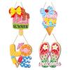 Summer Slippers Hanging Sign Flip Flop Shape Welcome Door Sign Rustic Watermelon Ice Cream Wooden Wreath for Farmhouse Front Door Patio Balcony Wall