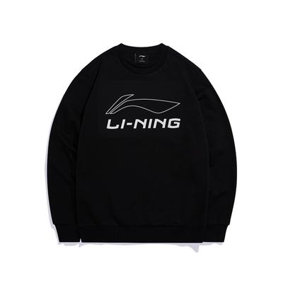 Li Ning Tischtennis-Serie Logo Pullover Rundhals Langarm Sweatshirt Herren Sweatshirt Standard-Schwarz AWDS395-1