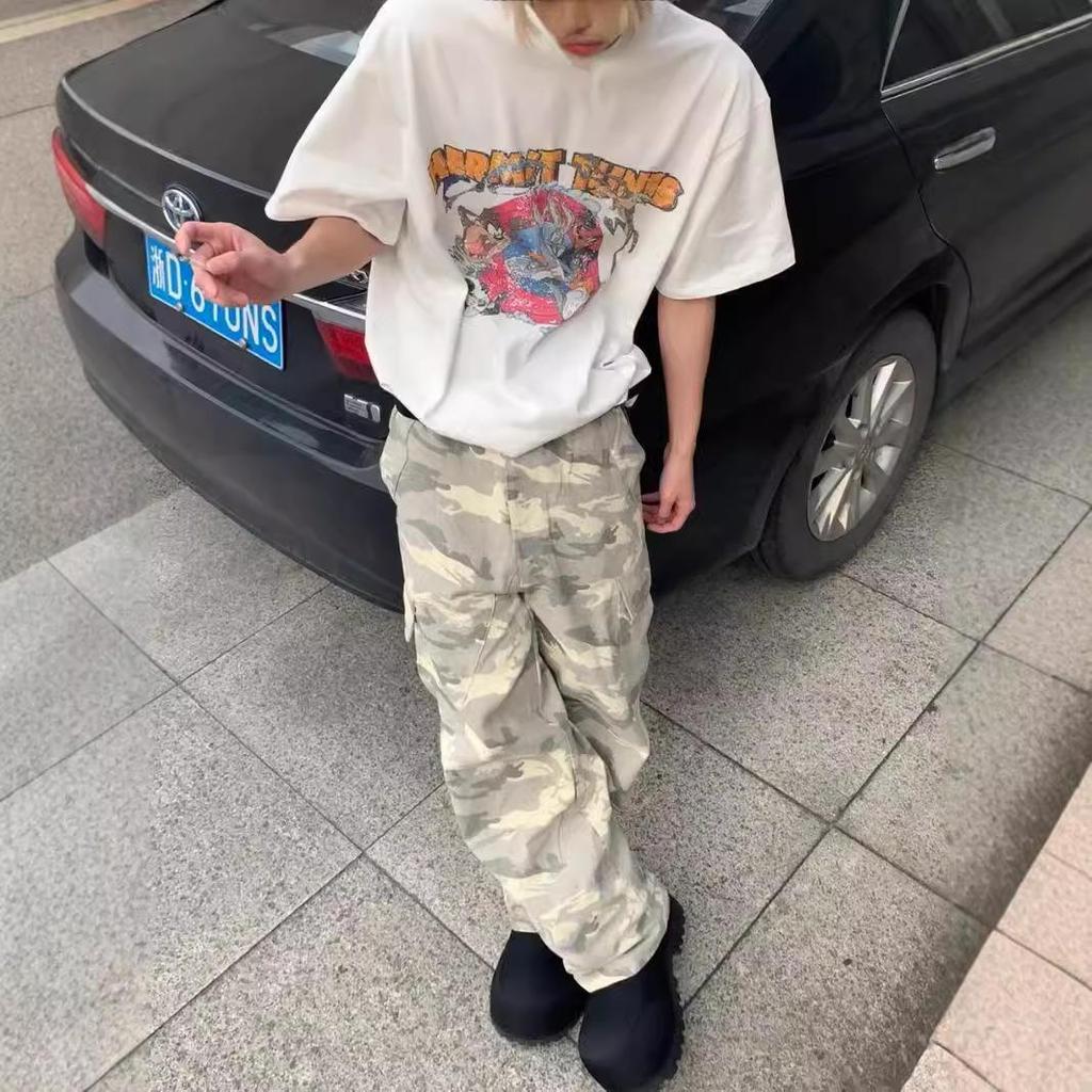 Korean Washed Camouflage Paratrooper Wide-Leg Overalls