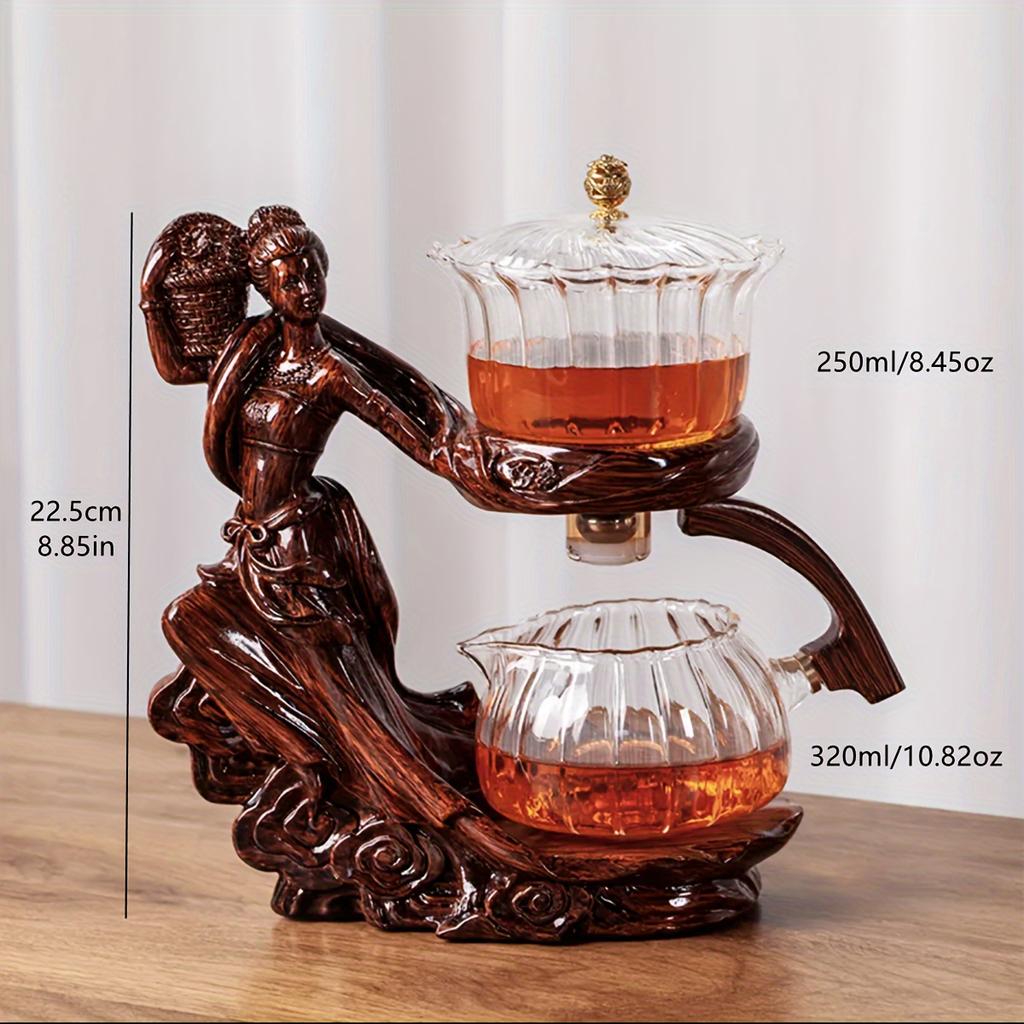 Set ceainic din sticlă Set ceainic din sticlă zână în stil chinezesc cu 6 cești de ceai Aparat de ceai automat cu picurare magnetică Lazy Kungfu Set de ceai Vase Noutate Gi