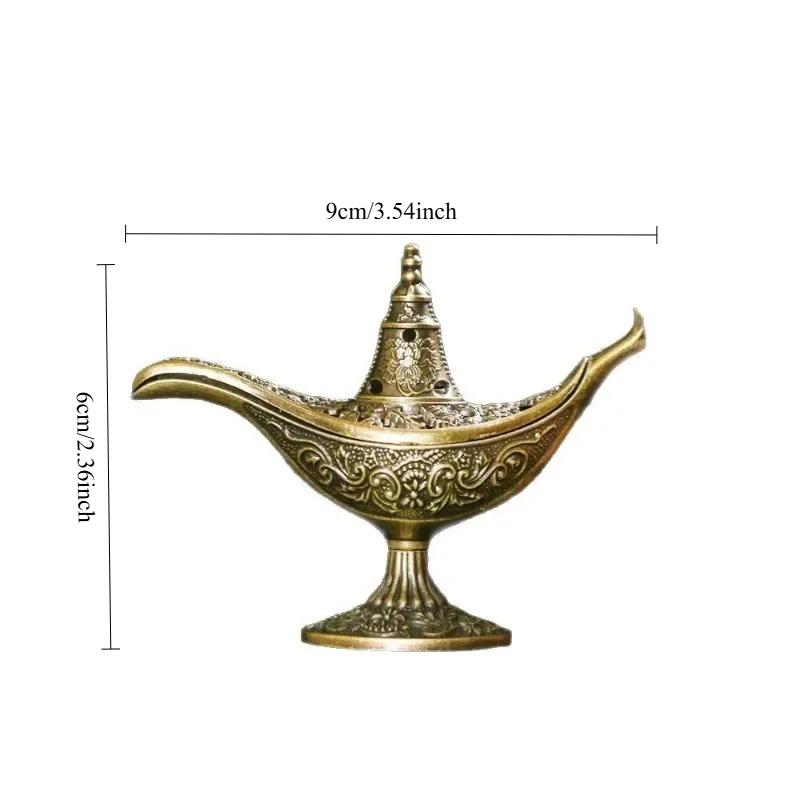 Durable Antique Style Incense Burner Air Purification Metal Aroma Furnace Gifts Wishing Aladdin Lamp Home Decor