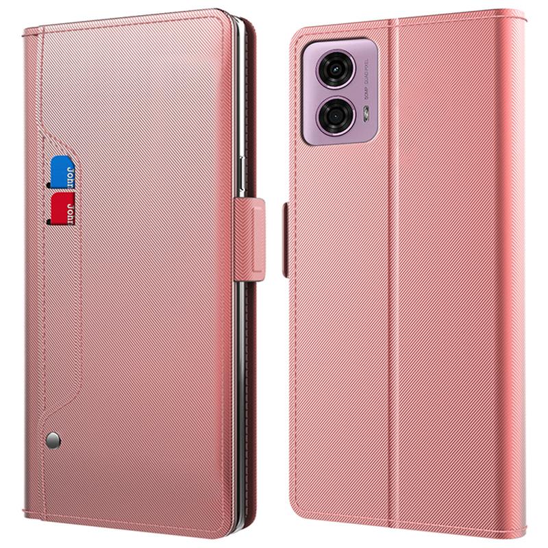 For Motorola Moto E14 4G/G04 4G/G04s 4G/G24 4G Leather Phone Shell PU+TPU Magnetic Cell Phone Cover With Mirror