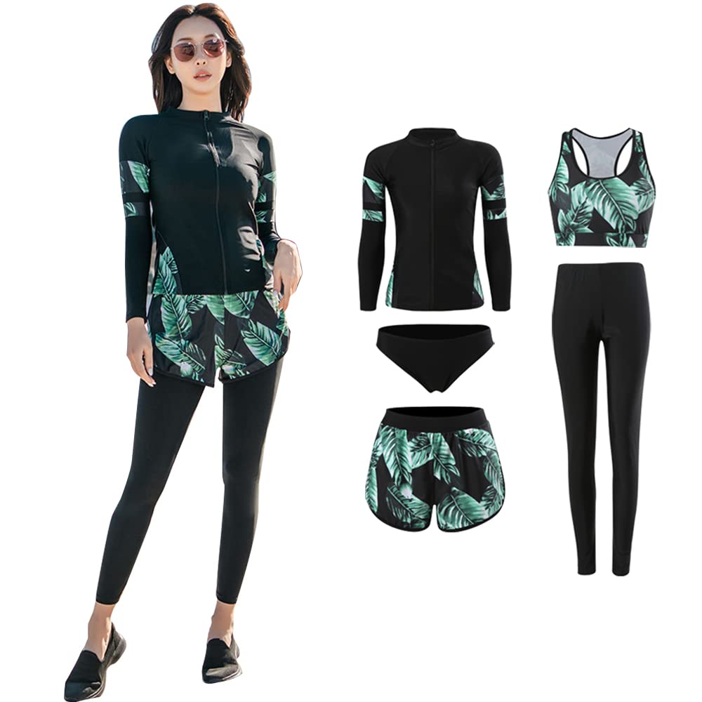 

Женский купальник-рашгард YFMAYI, с длинным рукавом, для фитнеса, набор из 5 предметов, амфибийный, влагоотводящий, быстросохнущий