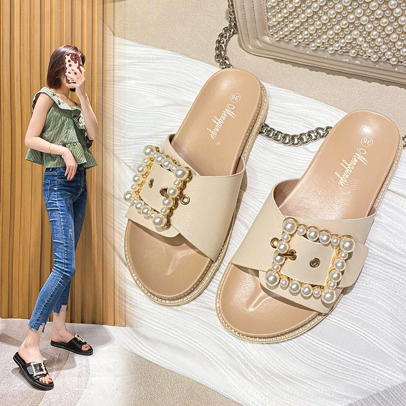 

Popular slippers women s new summer fashion outer wear thick-soled trendy large-size women s shoes 43 абрикосовий