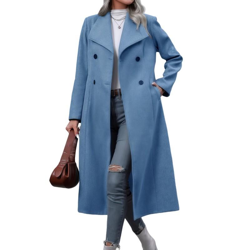 Damen Langer Wollmischmantel Übergroß Übergröße Trenchcoat Stil Winter Oberbekleidung Grau Blau