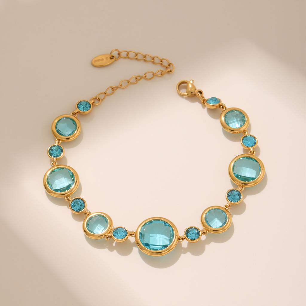 Nivora Exclusive Colorful Glass Chain Bracelet For Women Stainless Steel Charm Bangle Engagement Wedding Bracelets Zircon Gifts