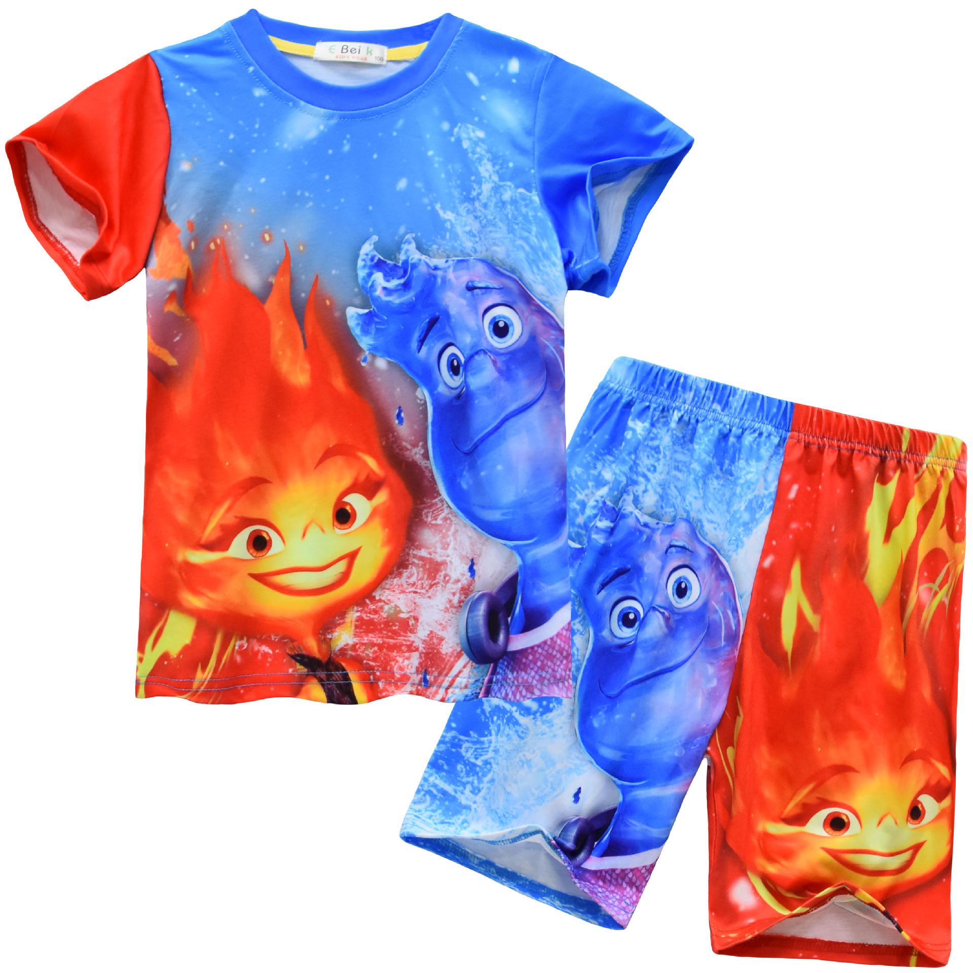 

Cartoon Digital Printing, Middle-Aged And Older Children S Daily Loungewear Short Sleeves + Shorts Set 91218 110