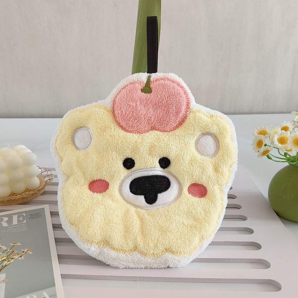

Coral fleece hand towel cartoon bear hanging absorbent thick handkerchief household rag cream birthday puppy rabbit kitchen