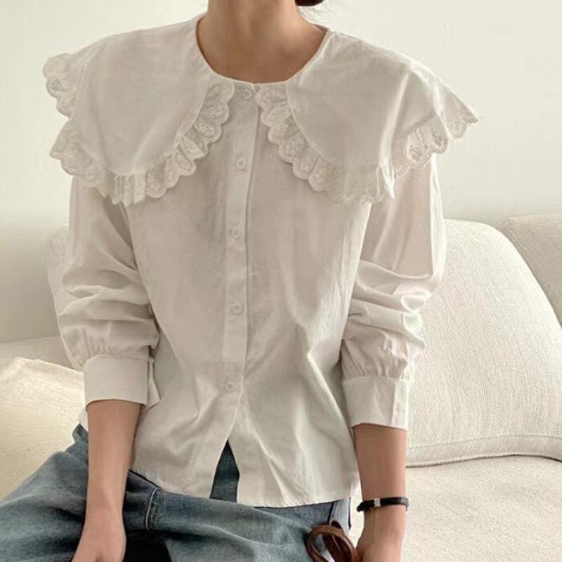 Krajkový Patchwork Kostkovaná Košile pro Dámské Jaro Volný Kontrastní Klopový Top