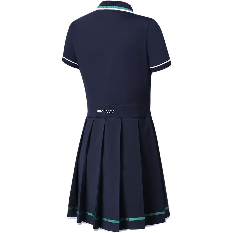 Fila Polo Collar Loose Tennis Pleated Short Sleeve Sports Dress Casual Set Women Dresses Royal-Blue A11W333305F-NV