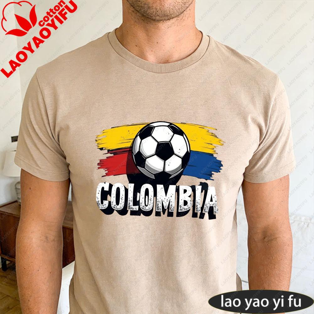 Colombia Soccer Ball Flag Tshirt Creative Design Unisex Summer Cotton Tshirt Soccer Party Supplies Casual Daily Life Unisex Wear