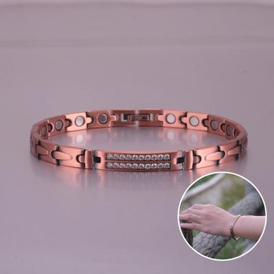 Ikuinen Pure Copper Magnetic Bracelet for Women Arrow Cubic Zirconia ID Bracelets Magnetic Therapy Copper Jewelry Women Arthritis Health