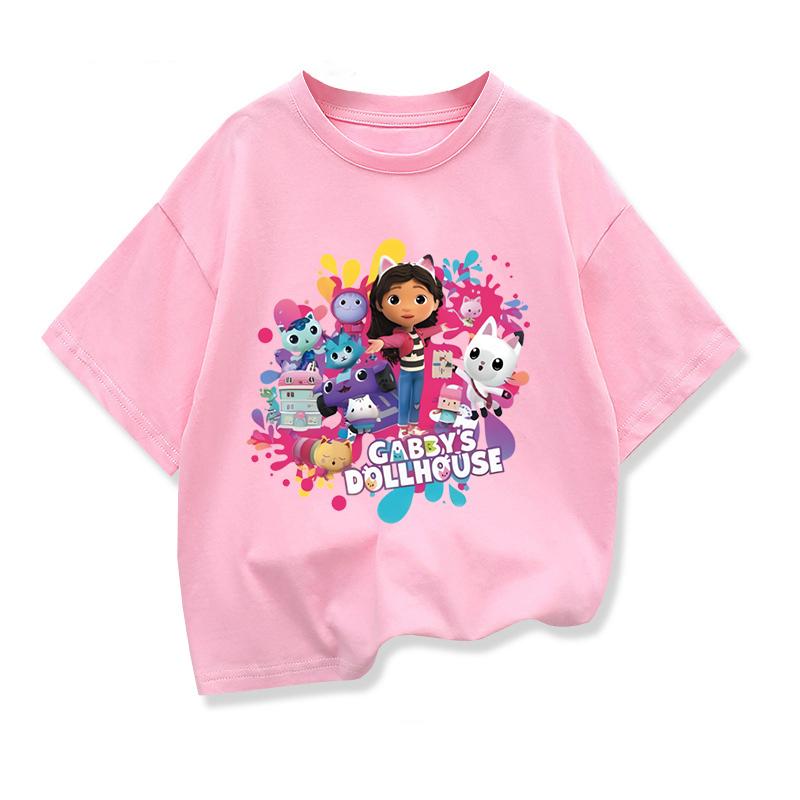 Summer Tee Girls Short Sleeve Tops Kawaii Gabbys Dollhouse T-shirt for Baby Girls Gabby Cats T Shirts Kids Children Clothing