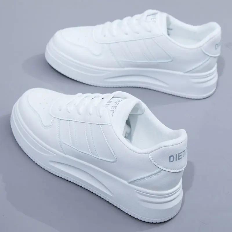 Damskie białe trampki jesienne sznurowane grube dno codzienne płaskie antypoślizgowe buty sportowe do chodzenia na zewnątrz buty deskorolkowe Sapatos Femininos
