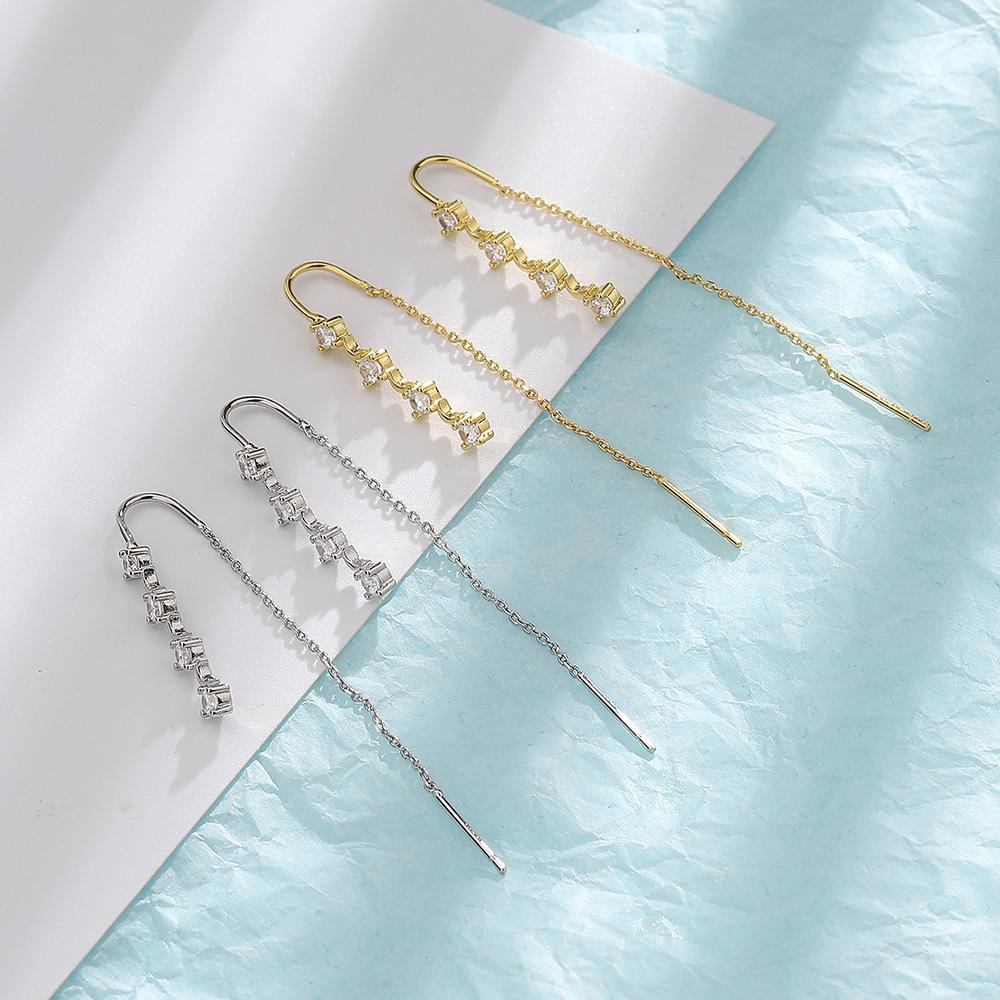 Personalized Diamond-Set Fringed Ear Line Female Simple Sweet And Cool Ins Wind Long Row Diamond Moon Earrings Flow