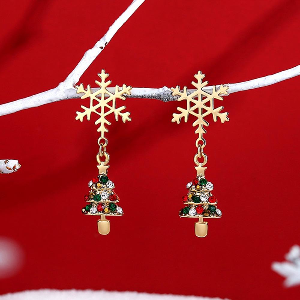 2 Pairs Fashion Christmas Snowman Christmas Earrings Fine Jewelry Asymmetric Earrings Cute Christmas Tree Stud Earrings
