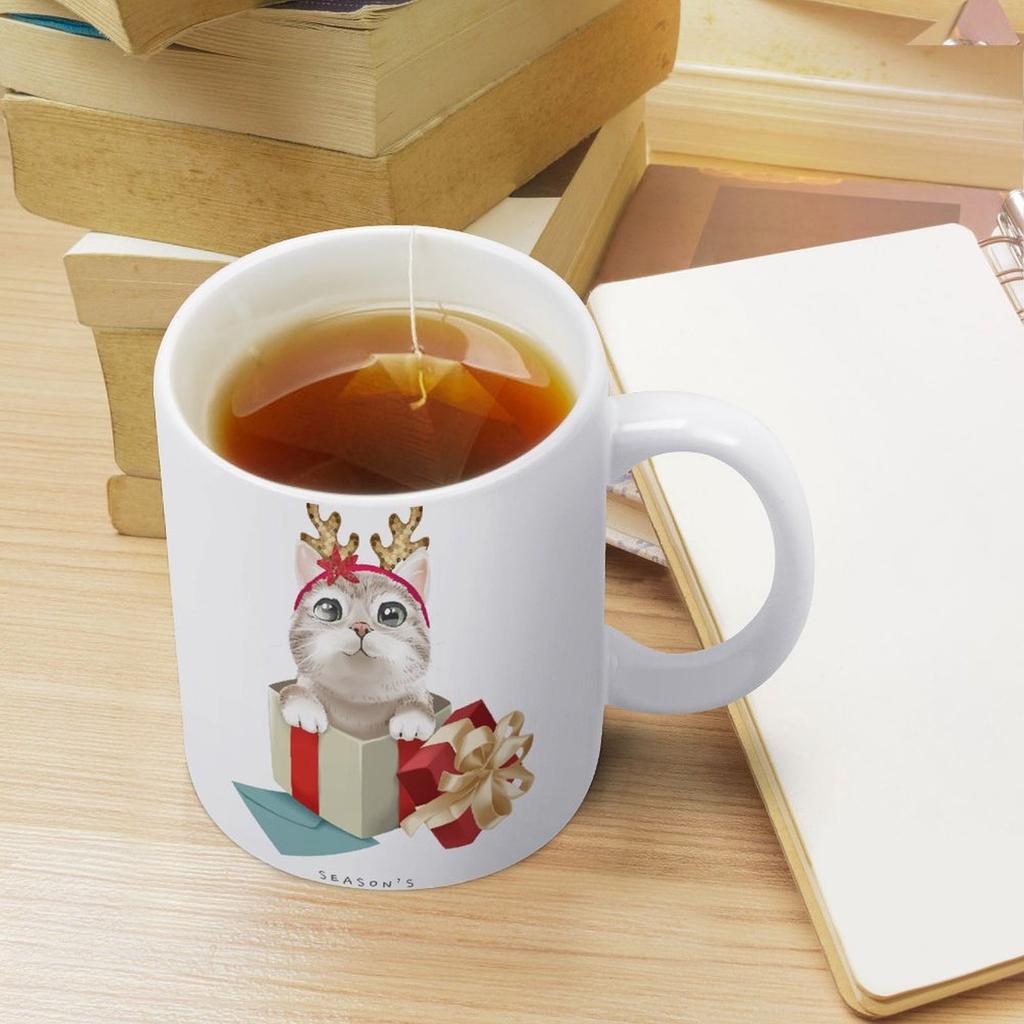 1 Stück 11oz Weiße Keramiktasse mit doppelseitig bedrucktem Design, langlebige Kaffeetasse, ideal für Zuhause, Büro, Geschenkverwendung