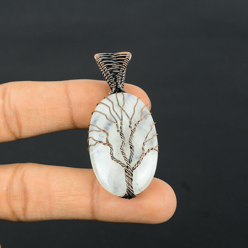 Életfa dendrit opál drágakő réz drót csomagolás kézzel készített medál ékszer ajándék