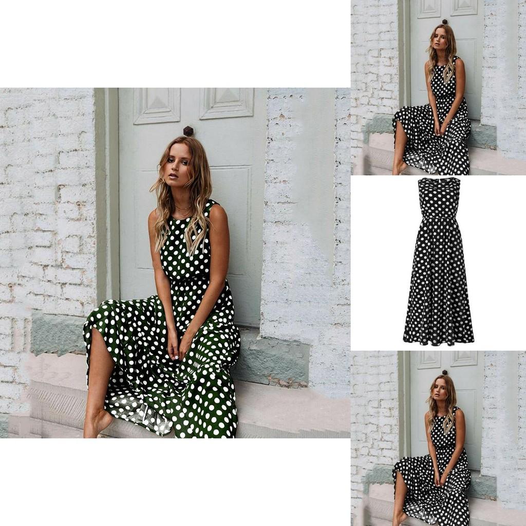 Stylish Womens Sleeveless Polka Dot Maxi Dress Perfect For Summer Beach Holidays