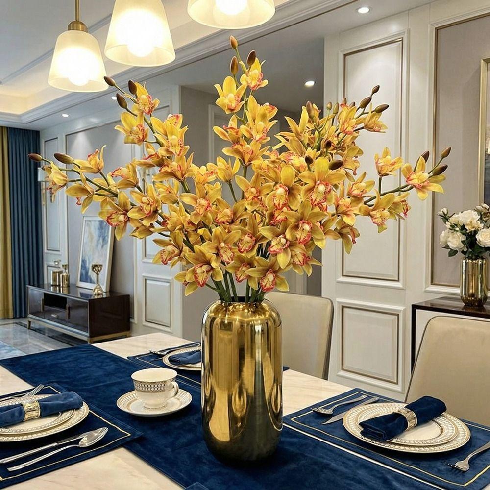 Real Touch Artificial Silk Cymbidium Branch Handmade Fake Flowers  Living Room
