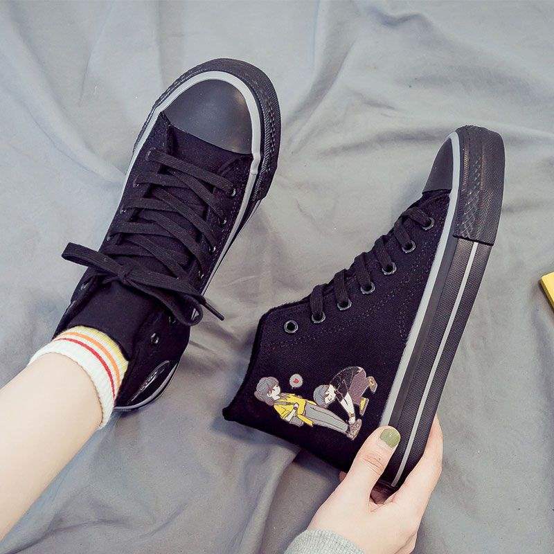 Fleece thickened high-top canvas shoes for women's winter students, Korean version of versatile flat bottom 2025 new thermal cotton shoes for women