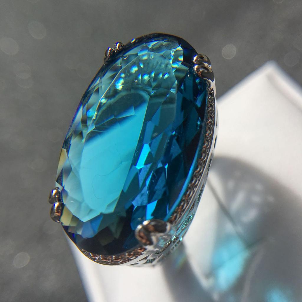 Ladies Party Light Blue Large Gemstone Ring, Jewelry