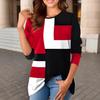 Women's Color Block Long Sleeve T-Shirt Crew Neck Casual Geometric Print Top