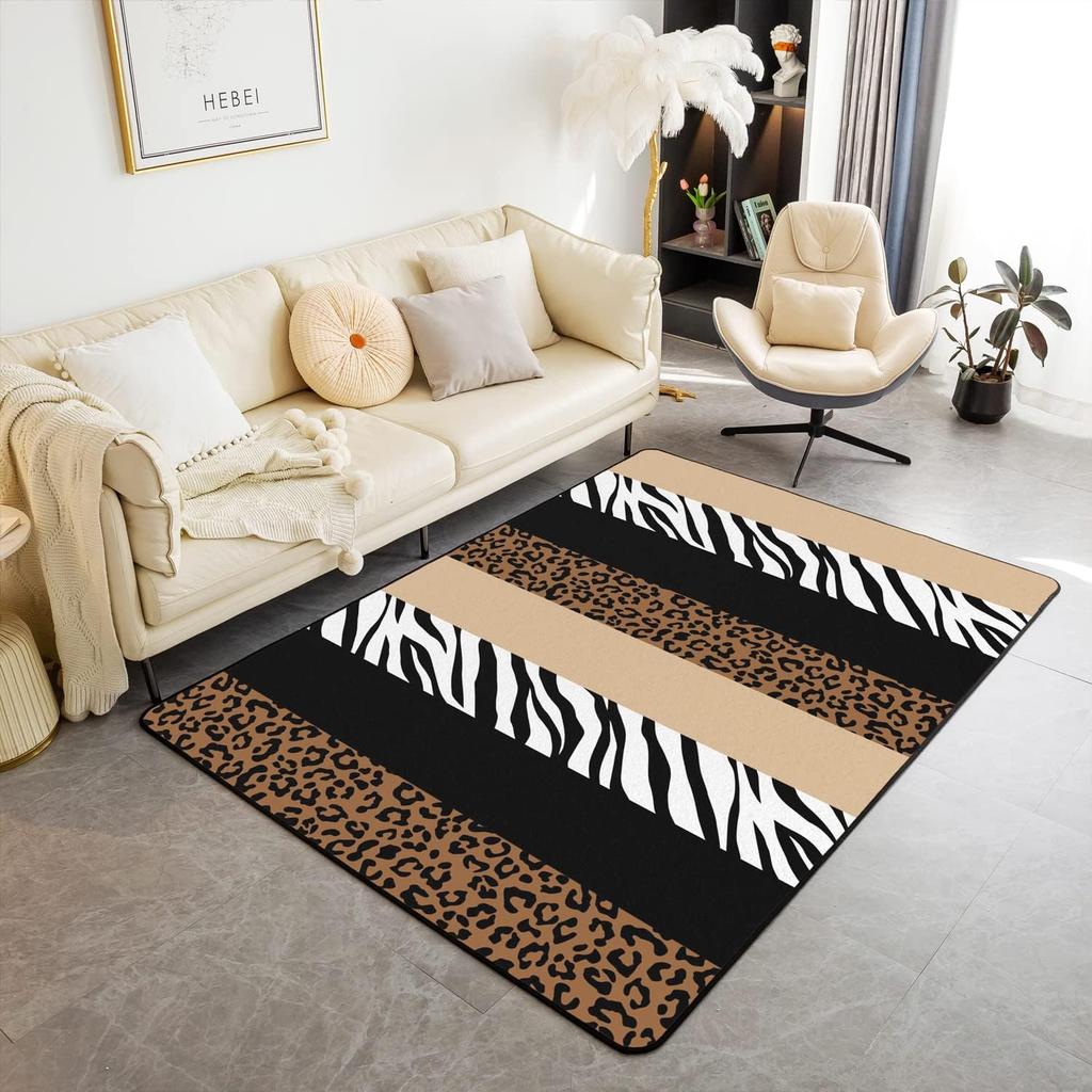 Zebra Stripes Area Rug Animal Skin Print Doormat African Wildlife Animal Carpet for Bedroom Playroom Living Room Soft Floor Mat