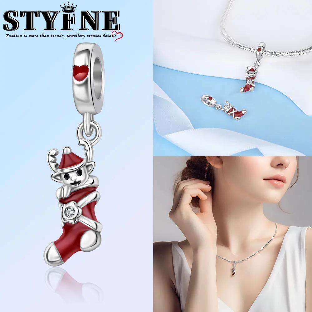 Charms Plata Originalesr Christmas Red Gift Beads For Charm Copper Bracelet Beads Jewellery Making Women'S Gift