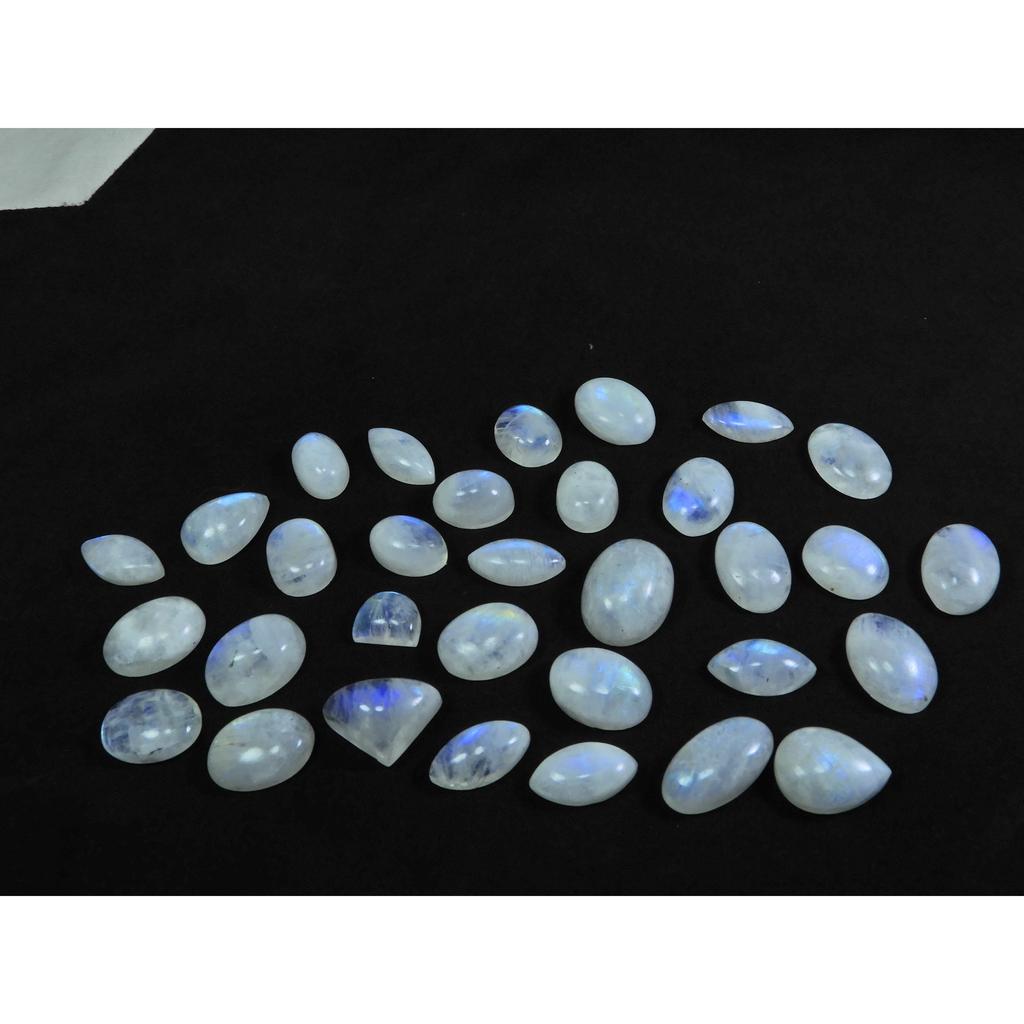 07X09-12X16MM Natural Rainbow Moonstone Mix Cabochon 32Pcs. Gemstone 158Cts. C-36