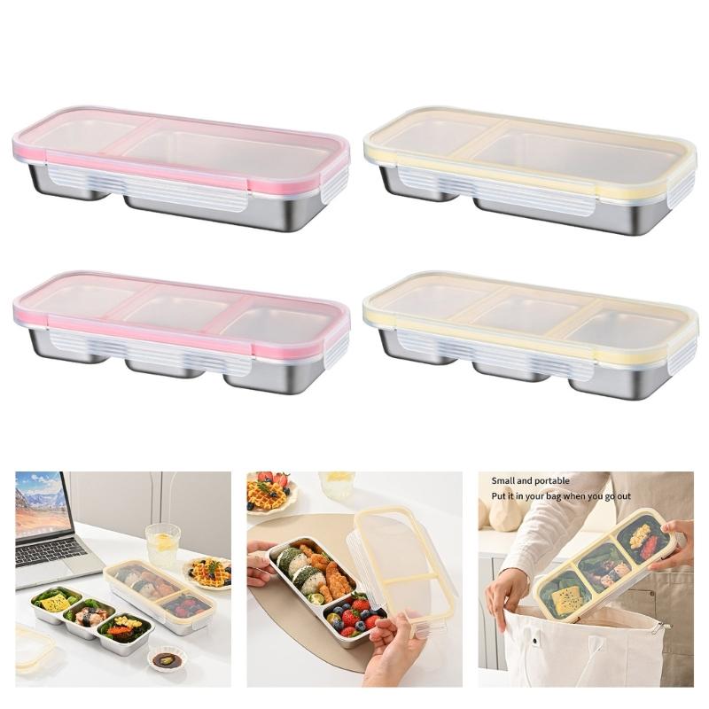 Stainless Steel Bentos Box with Plastic Lid Multi Compartment Design Leak Proof Lunch Container For Work Travel