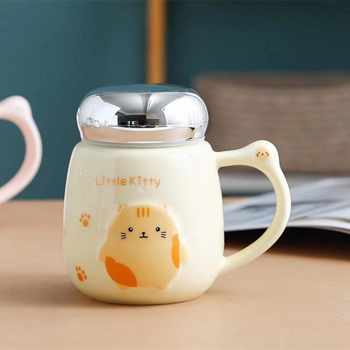 

Керамическая чашка Крышка-зеркало Бытовая Высокая ценность Рельеф Чашка с маленьким животным Офисный работник Герметичная крышка Кружка 301-400ml