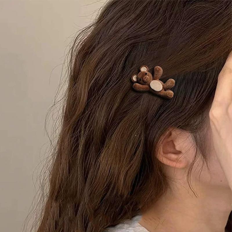 Cute Little Bear Velvet Hair Clips for Women New Side Bangs Clip for Girls Broken Hair Duckbill Clip Versatile Hair Accessory