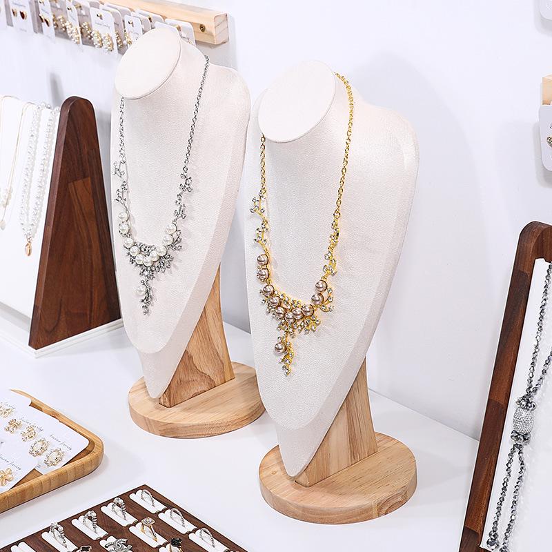 Solid Wood Velvet Mannequin Jewelry Stand for Pendant and Necklace Display