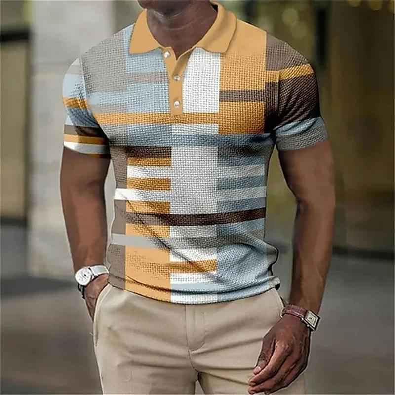 Vintage Splicing Striped Plaid 3D Printed Polo Shirts For Men Clothes Fashion Women Streetwear Block Graphic POLO Shirt Boy Tops