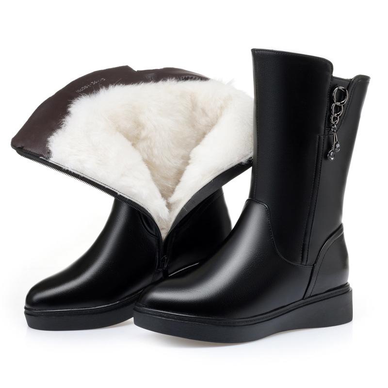 

Female Ladies Boots Women s Mid Calf Winter Fur Wool Plush Warm Zipper Genuine Leather Shoes Boots Plus Size 42 43 Snow 43