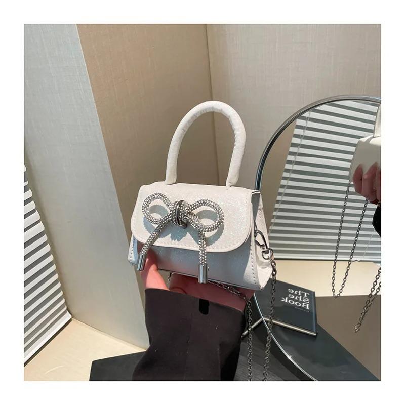 Casual Bow Women Samll Square Shoulder Bags Sweet Ladies Pu Chain Messenger Bag Clutch Commuter Female Phe Handbags Purse