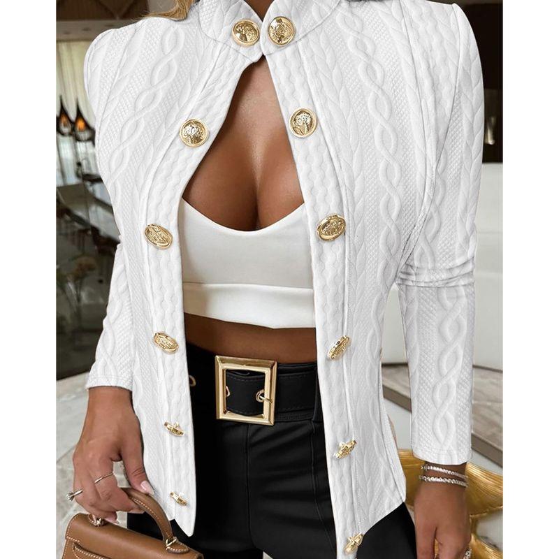 

Autumn and Winter Fashion Stand Collar Long Sleeves Silm Outwear Metal Buckle Stand and Collarslim Coat White XL