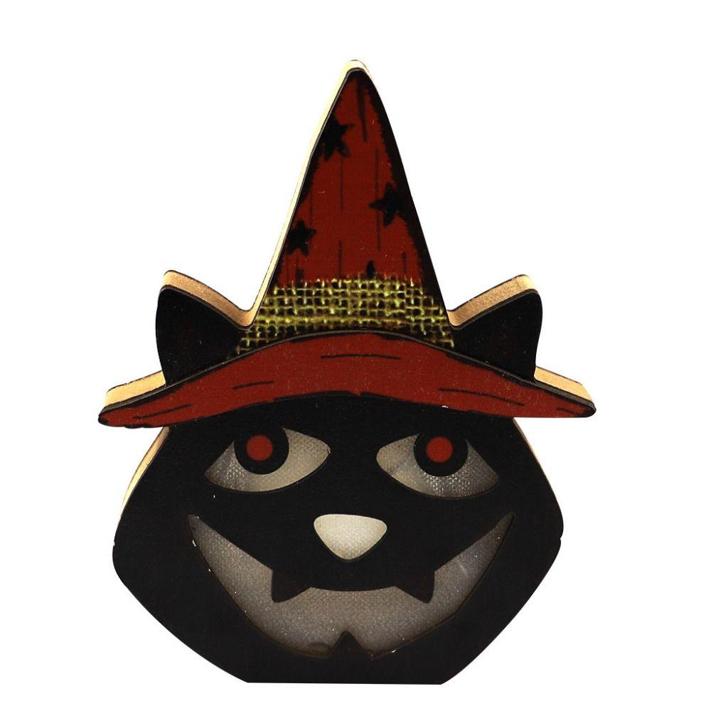 Creative Wooden Pumpkin Lamp Led Lighted Atmosphere Lamp Chic Halloween Ornament  Event Decoration Black Cat