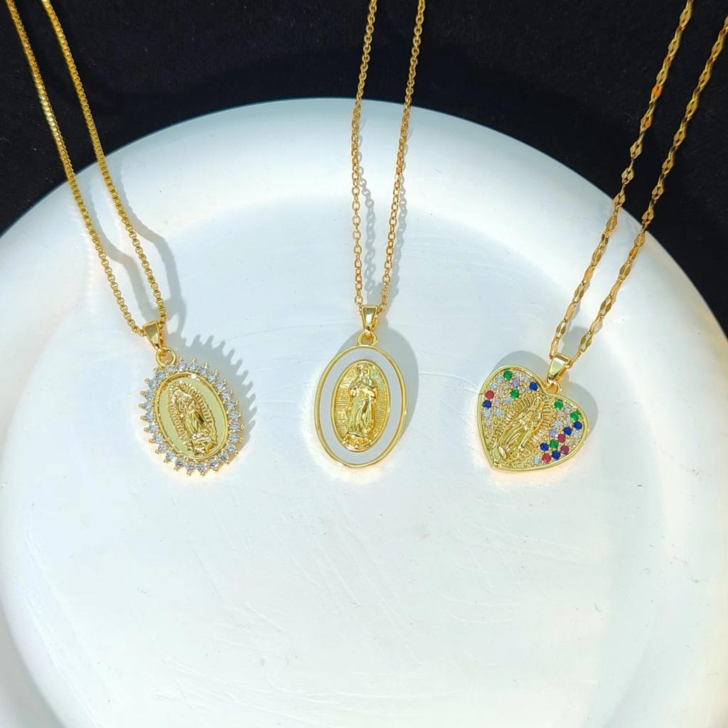 French Virgin Necklace Women'S Premium Vintage Ol Personality Versatile Portrait Geometric Pendant Accessories