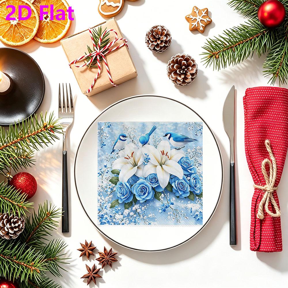 20pcs Disposable Napkins with Flowers, Birds Pattern Print for Wedding,Parties,and Daily Use for Thanksgiving Fall Christmas Table Decoration