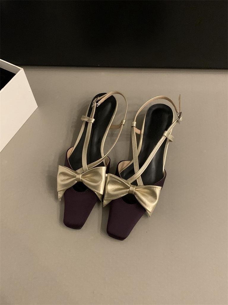 Coarse Heel French Small Fragrant Wind Bag Head Sandals Fairy Shoes 2025 New Spring and Summer Bow Evening Shoes Single Shoes