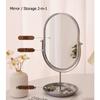 New Desktop Makeup Mirror Household Bedroom Vanity Mirror Iron Frame Oval Cosmetic Mirrors Two Style Flat Base and Storage Base