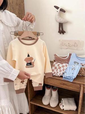 Kids' Cozy Velvet 320G Thick Pure Cotton Long Johns & Top Set - A-Class Seamless Warm Pajamas for Autumn & Winter
