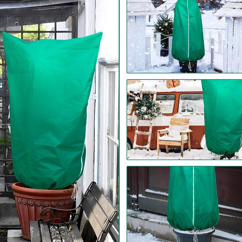 Large Plant Frost Protection Bags - Green PP Anti-Freeze Tree & Shrub Covers with Zipper and Drawstring for Outdoor Winter Weather Conditions