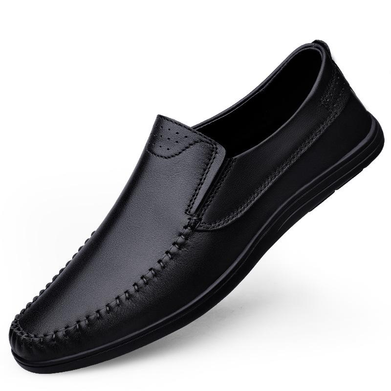 New men's shoes spring and autumn leather men's green business casual leather shoes foot cover comfortable low-top single shoes Doudou shoes