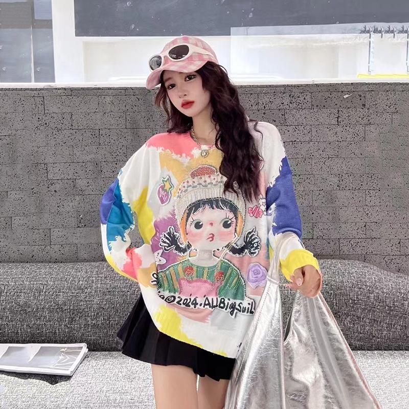 Women's Mink Velvet Camouflage Cartoon Sweater - Autumn/Winter 2025, Loose Fit, Age-Reducing, Heavy Industry Style.